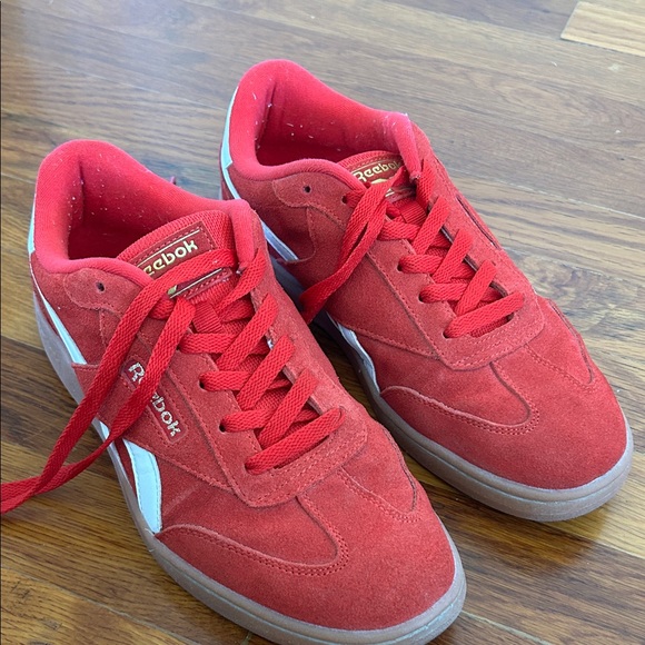 Reebok Shoes - Reebok Red and White Suede Tennis Shoes Sneakers
